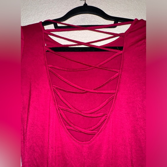 Forever 21 Open Cross Back Bodysuit Wine Burgundy Button Close Size Small - Picture 6 of 6